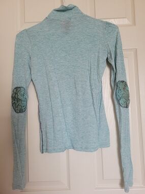 Custo Barcelona Light Teal Long Sleeve Top with Snake-Print Elbow Patches